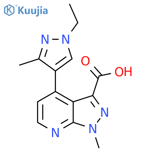 4-(1-Ethyl-3-methyl-1H-pyrazol-4-yl)-1-methyl-1H-pyrazolo[3,4-b]pyridine-3-carboxylic acid structure