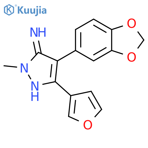 4-(1,3-dioxaindan-5-yl)-5-(furan-3-yl)-2-methyl-2,3-dihydro-1H-pyrazol-3-imine structure