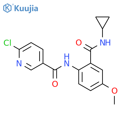6-chloro-N-[2-(cyclopropylcarbamoyl)-4-methoxyphenyl]pyridine-3-carboxamide structure