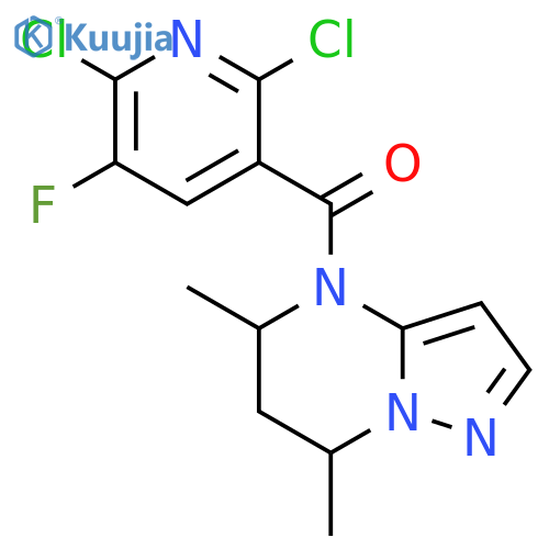 2,6-dichloro-3-{5,7-dimethyl-4H,5H,6H,7H-pyrazolo[1,5-a]pyrimidine-4-carbonyl}-5-fluoropyridine structure