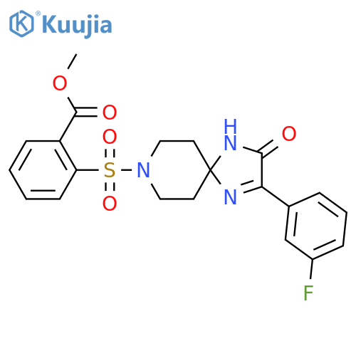 methyl 2-{[2-(3-fluorophenyl)-3-oxo-1,4,8-triazaspiro[4.5]dec-1-en-8-yl]sulfonyl}benzoate structure