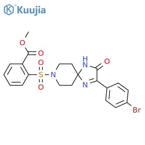 Methyl 2-{[2-(4-bromophenyl)-3-oxo-1,4,8-triazaspiro[4.5]dec-1-en-8-yl]sulfonyl}benzoate structure
