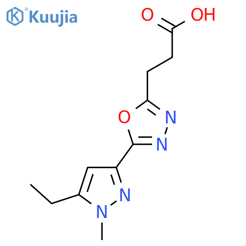 3-5-(5-Ethyl-1-methyl-1H-pyrazol-3-yl)-1,3,4-oxadiazol-2-ylpropanoic acid structure