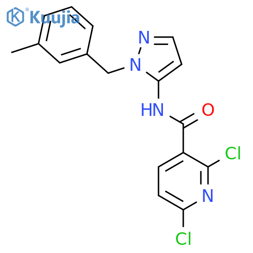 2,6-dichloro-N-{1-[(3-methylphenyl)methyl]-1H-pyrazol-5-yl}pyridine-3-carboxamide structure