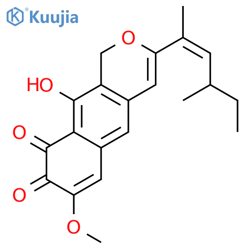 (-)-3-((1E)-1,3-dimethylpent-1-enyl)-10-hydroxy-7-methoxy-1H-naphtho[2,3-c]pyran-8,9(8H)-dione structure