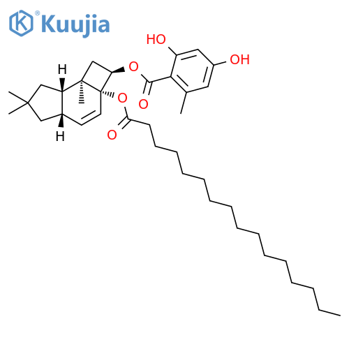 Benzoic acid,2,4-dihydroxy-6-methyl-,(2R,2aR,4aS,7aS,7bR)-2,2a,4a,5,6,7,7a,7b-octahydro-6,6,7b-trimethyl-2a-[(1-oxohexadecyl)oxy]-1H-cyclobut[e]inden-2-ylester structure