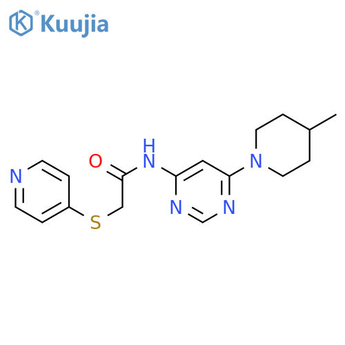 N-[6-(4-methylpiperidin-1-yl)pyrimidin-4-yl]-2-(pyridin-4-ylsulfanyl)acetamide structure