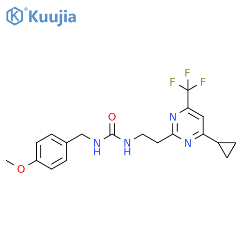 3-{2-[4-cyclopropyl-6-(trifluoromethyl)pyrimidin-2-yl]ethyl}-1-[(4-methoxyphenyl)methyl]urea structure