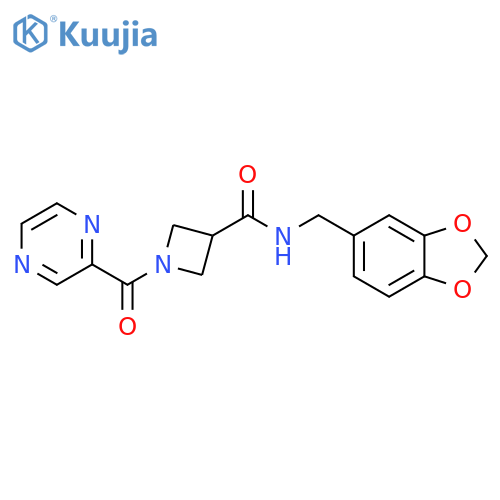 N-(2H-1,3-benzodioxol-5-yl)methyl-1-(pyrazine-2-carbonyl)azetidine-3-carboxamide structure