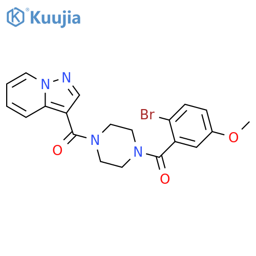 1-(2-bromo-5-methoxybenzoyl)-4-{pyrazolo[1,5-a]pyridine-3-carbonyl}piperazine structure