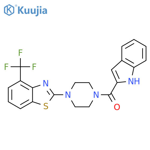 2-[4-(1H-indole-2-carbonyl)piperazin-1-yl]-4-(trifluoromethyl)-1,3-benzothiazole structure