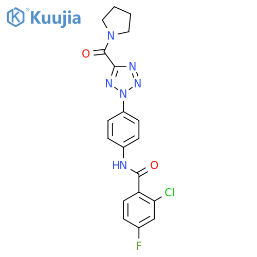 2-chloro-4-fluoro-N-{4-[5-(pyrrolidine-1-carbonyl)-2H-1,2,3,4-tetrazol-2-yl]phenyl}benzamide structure