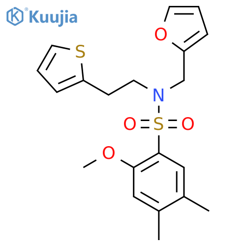N-[(furan-2-yl)methyl]-2-methoxy-4,5-dimethyl-N-[2-(thiophen-2-yl)ethyl]benzene-1-sulfonamide structure