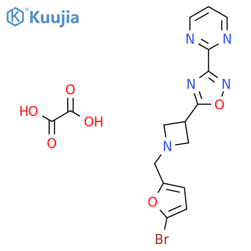 2-(5-{1-(5-bromofuran-2-yl)methylazetidin-3-yl}-1,2,4-oxadiazol-3-yl)pyrimidine; oxalic acid structure