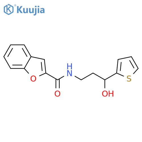 N-3-hydroxy-3-(thiophen-2-yl)propyl-1-benzofuran-2-carboxamide structure