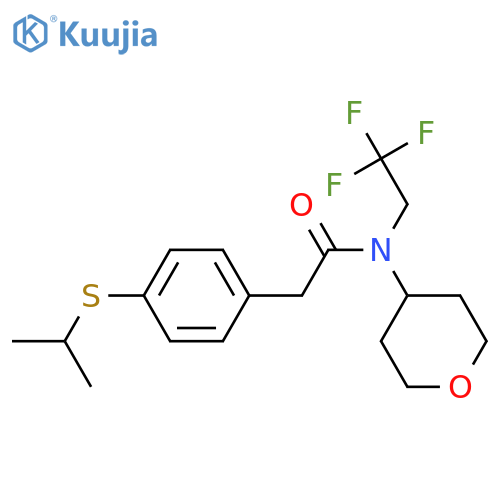 N-(oxan-4-yl)-2-[4-(propan-2-ylsulfanyl)phenyl]-N-(2,2,2-trifluoroethyl)acetamide structure