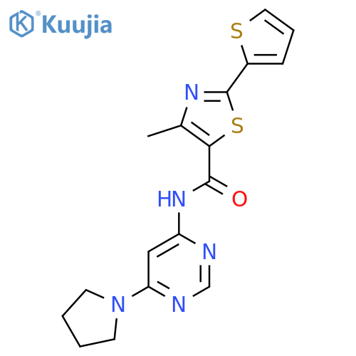 4-methyl-N-6-(pyrrolidin-1-yl)pyrimidin-4-yl-2-(thiophen-2-yl)-1,3-thiazole-5-carboxamide structure