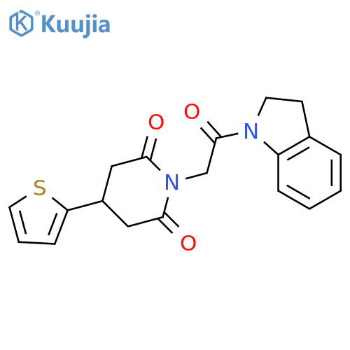 1-[2-(2,3-dihydro-1H-indol-1-yl)-2-oxoethyl]-4-(thiophen-2-yl)piperidine-2,6-dione structure