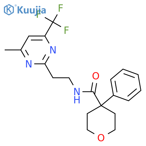 N-{2-[4-methyl-6-(trifluoromethyl)pyrimidin-2-yl]ethyl}-4-phenyloxane-4-carboxamide structure