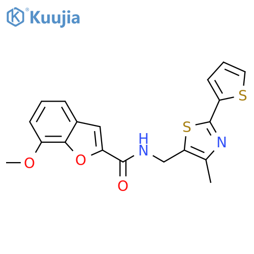 7-methoxy-N-{4-methyl-2-(thiophen-2-yl)-1,3-thiazol-5-ylmethyl}-1-benzofuran-2-carboxamide structure