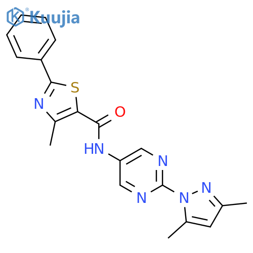 N-2-(3,5-dimethyl-1H-pyrazol-1-yl)pyrimidin-5-yl-4-methyl-2-phenyl-1,3-thiazole-5-carboxamide structure