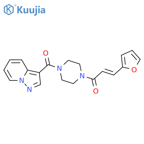 (2E)-3-(furan-2-yl)-1-(4-{pyrazolo[1,5-a]pyridine-3-carbonyl}piperazin-1-yl)prop-2-en-1-one structure