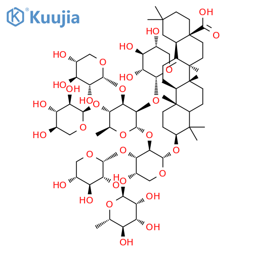 Olean-12-en-28-oicacid, 3-[(O-b-D-xylopyranosyl-(1&reg;4)-O-b-D-xylopyranosyl-(1&reg;3)-O-b-D-xylopyranosyl-(1&reg;4)-O-6-deoxy-a-L-mannopyranosyl-(1&reg;3)-O-b-D-xylopyranosyl-(1&reg;3)-O-6-deoxy-a-L-mannopyranosyl-(1&reg;2)-a-L-arabinopyranosyl)oxy]-, (3b)- (9CI) structure