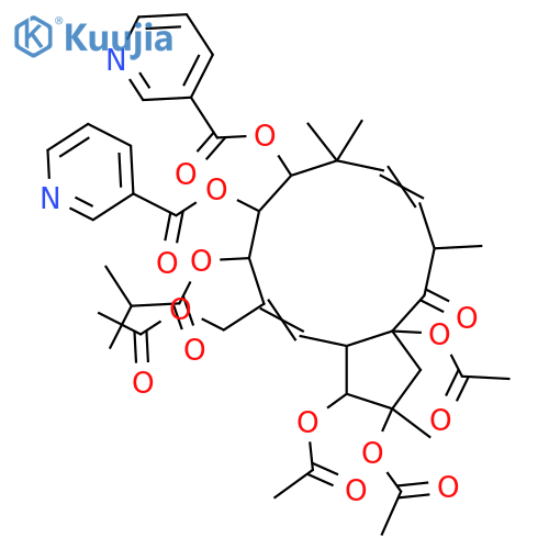 2,3,7,8,9,15,17-Heptahydroxy-5,11-jatrophadien-14-one; (2α,3β,5Z,7β,8α,9α,11E,13α,15β)-form, 8,9-Bis-O-(3-pyridinecarbonyl), 7-O-(2-methylpropanoyl), 2,3,15,17-tetra-Ac structure