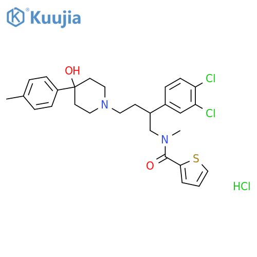 2-Thiophenecarboxamide, N-[2-(3,4-dichlorophenyl)-4-[4-hydroxy-4-(4-methylphenyl)-1-piperidinyl]butyl]-N-methyl-, hydrochloride (1:1) structure