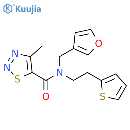 N-[(furan-3-yl)methyl]-4-methyl-N-[2-(thiophen-2-yl)ethyl]-1,2,3-thiadiazole-5-carboxamide structure