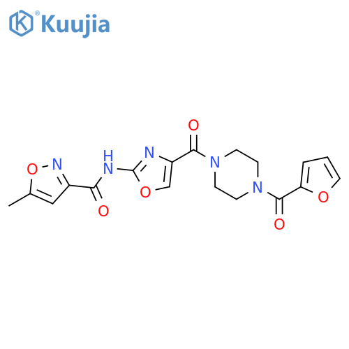 N-{4-4-(furan-2-carbonyl)piperazine-1-carbonyl-1,3-oxazol-2-yl}-5-methyl-1,2-oxazole-3-carboxamide structure