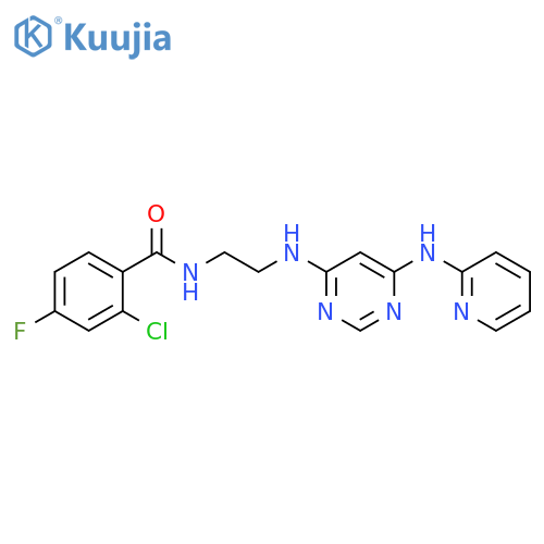2-chloro-4-fluoro-N-[2-({6-[(pyridin-2-yl)amino]pyrimidin-4-yl}amino)ethyl]benzamide structure