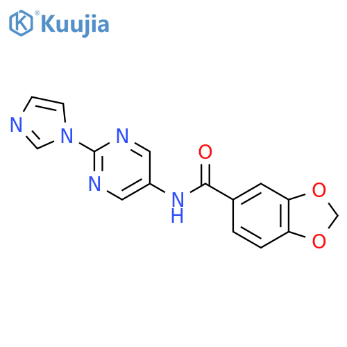 N-2-(1H-imidazol-1-yl)pyrimidin-5-yl-2H-1,3-benzodioxole-5-carboxamide structure