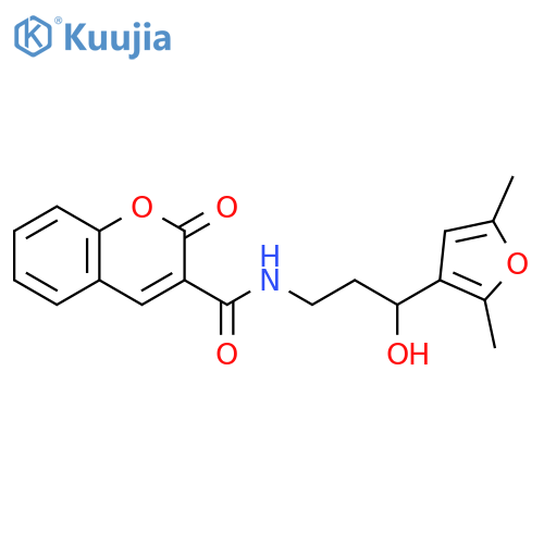 N-3-(2,5-dimethylfuran-3-yl)-3-hydroxypropyl-2-oxo-2H-chromene-3-carboxamide structure