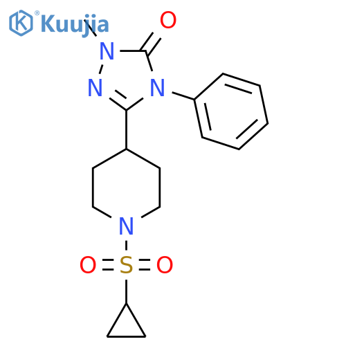 3-[1-(cyclopropanesulfonyl)piperidin-4-yl]-1-methyl-4-phenyl-4,5-dihydro-1H-1,2,4-triazol-5-one structure