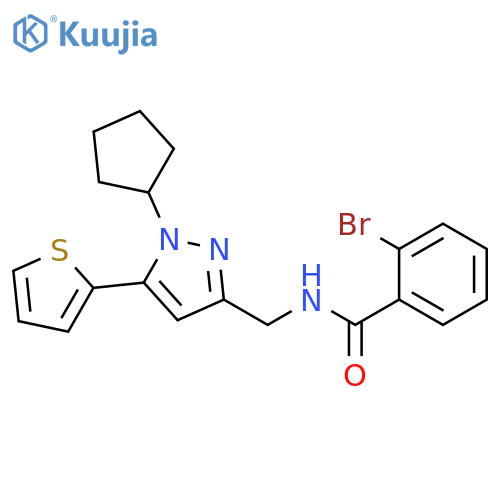 2-bromo-N-{[1-cyclopentyl-5-(thiophen-2-yl)-1H-pyrazol-3-yl]methyl}benzamide structure