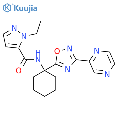 1-ethyl-N-{1-3-(pyrazin-2-yl)-1,2,4-oxadiazol-5-ylcyclohexyl}-1H-pyrazole-5-carboxamide structure