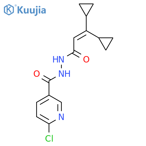 6-chloro-N'-(3,3-dicyclopropylprop-2-enoyl)pyridine-3-carbohydrazide structure