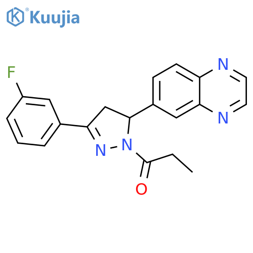 1-[3-(3-fluorophenyl)-5-(quinoxalin-6-yl)-4,5-dihydro-1H-pyrazol-1-yl]propan-1-one structure