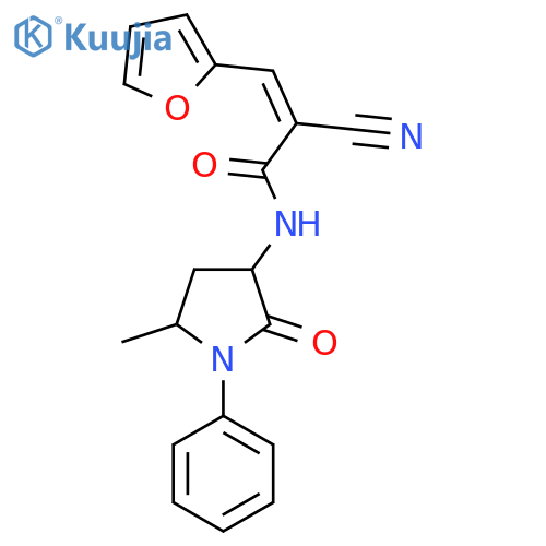 (Z)-2-Cyano-3-(furan-2-yl)-N-(5-methyl-2-oxo-1-phenylpyrrolidin-3-yl)prop-2-enamide structure