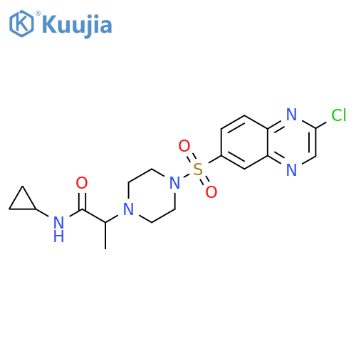 2-{4-[(2-chloroquinoxalin-6-yl)sulfonyl]piperazin-1-yl}-N-cyclopropylpropanamide structure