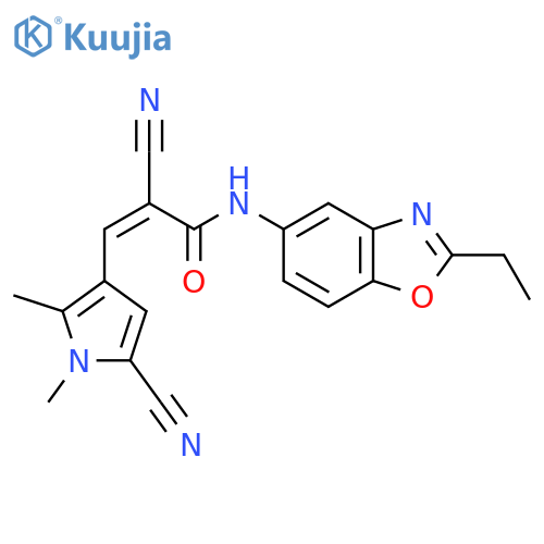 2-cyano-3-(5-cyano-1,2-dimethyl-1H-pyrrol-3-yl)-N-(2-ethyl-1,3-benzoxazol-5-yl)prop-2-enamide structure