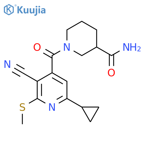 1-[3-Cyano-6-cyclopropyl-2-(methylsulfanyl)pyridine-4-carbonyl]piperidine-3-carboxamide structure