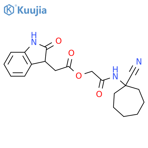 [(1-cyanocycloheptyl)carbamoyl]methyl 2-(2-oxo-2,3-dihydro-1H-indol-3-yl)acetate structure
