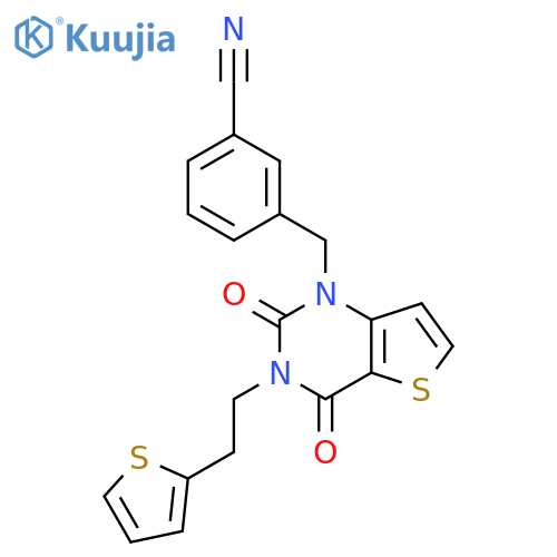 3-({2,4-dioxo-3-2-(thiophen-2-yl)ethyl-1H,2H,3H,4H-thieno3,2-dpyrimidin-1-yl}methyl)benzonitrile structure