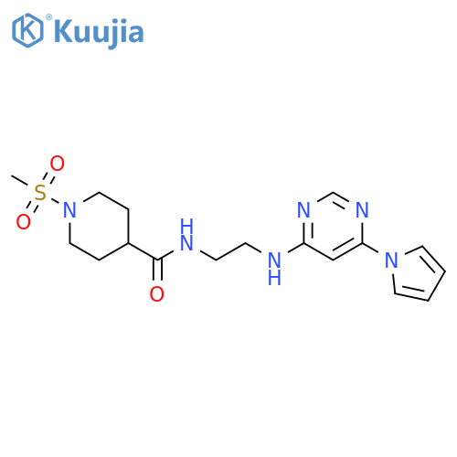 1-methanesulfonyl-N-(2-{[6-(1H-pyrrol-1-yl)pyrimidin-4-yl]amino}ethyl)piperidine-4-carboxamide structure