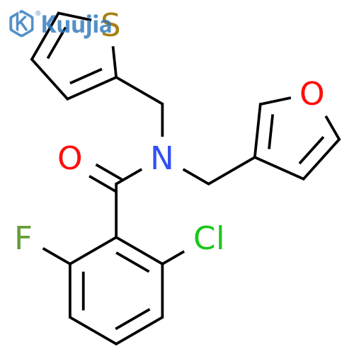 2-chloro-6-fluoro-N-(furan-3-yl)methyl-N-(thiophen-2-yl)methylbenzamide structure