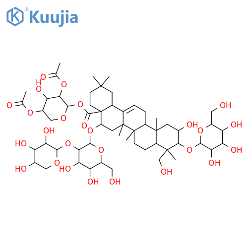 Olean-12-en-28-oic acid, 16-[(2-O-α-L-arabinopyranosyl-β-D-glucopyranosyl)oxy]-3-(β-D-glucopyranosyloxy)-2,23-dihydroxy-, 2,4-di-O-acetyl-α-L-arabinopyranosyl ester, (2β,3β,4α,16α)- (9CI) structure