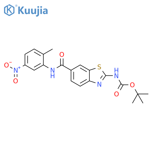 tert-butyl 6-(2-methyl-5-nitrophenylcarbamoyl)benzo[d]thiazol-2-ylcarbamate structure