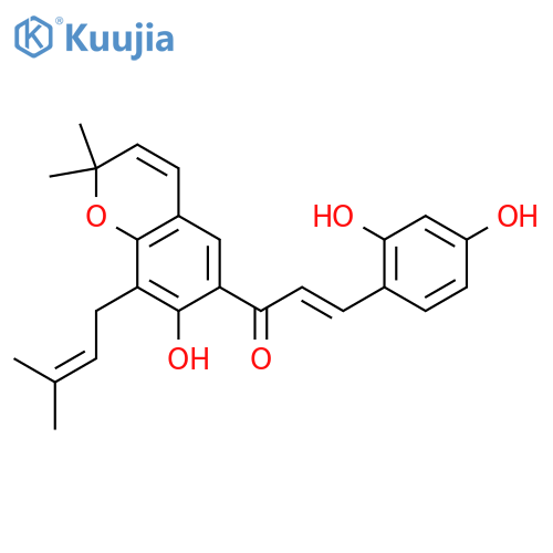 6-(3-(2',4'-Dihydroxyphenyl)acryloyl)-7-hydroxy-2,2-dimethyl-8-(3-methyl-2-butenyl)-2H-benzopyran structure